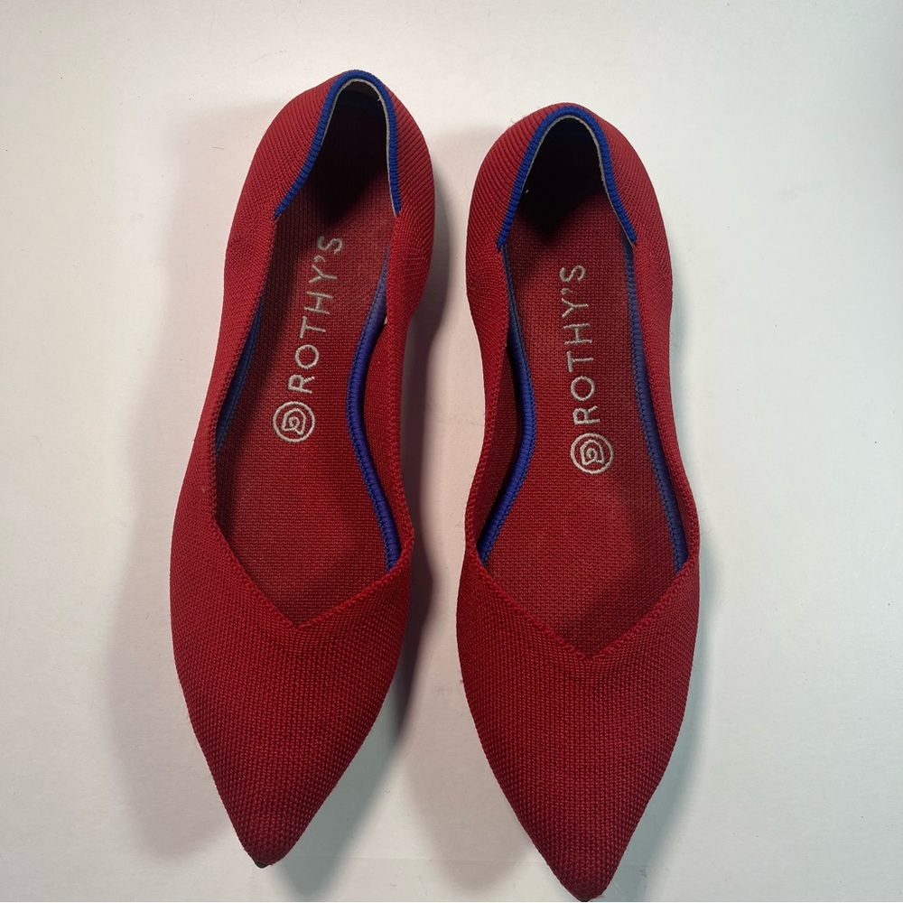Rothy's The Point Flats Size 9.5 Red Classic Soft Flexible Washable